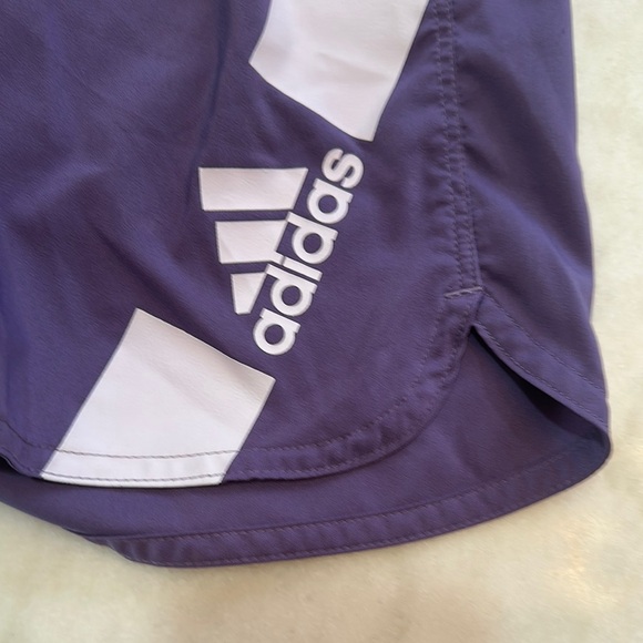 Adidas Running Purple and White Athletic Shorts with Elastic Waistband - Picture 2 of 6